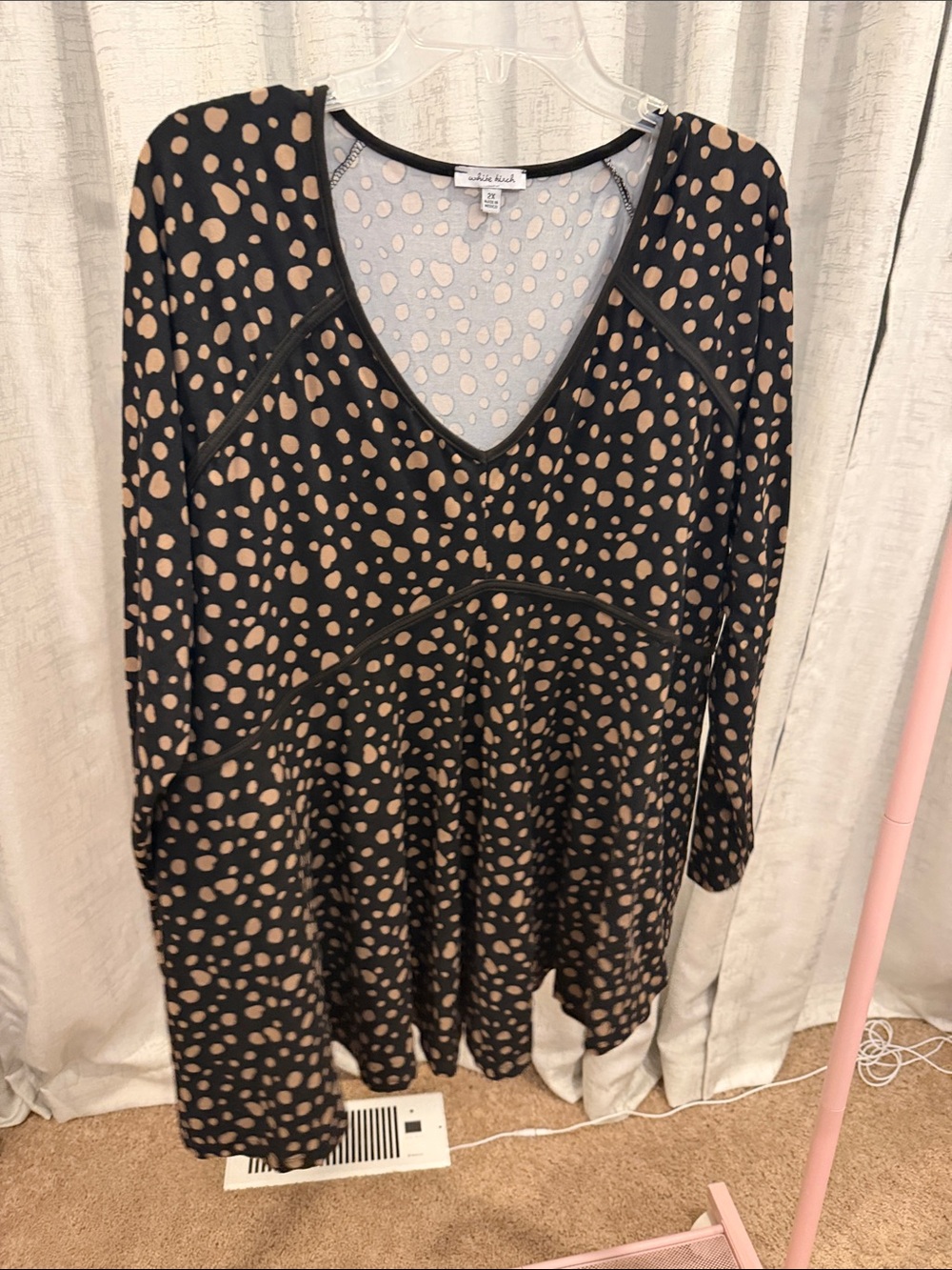 Black & Beige Polka Dot V-Neck babydoll top